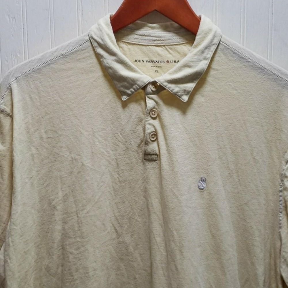 John Varvatos U.S.A. Polo Shirt Mens XL Yellow Peace Sign Cotton Knit Top